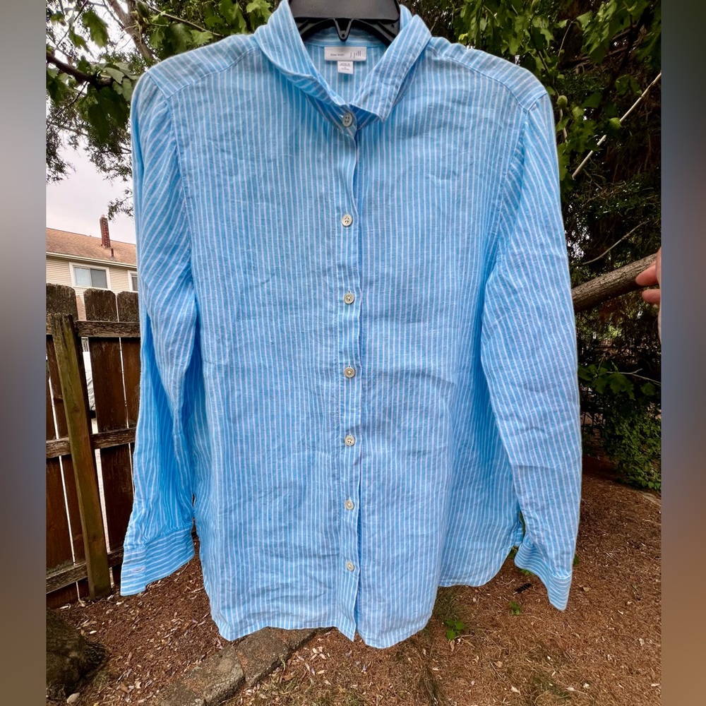 J Jill Love Linen 100% shirt buttondown S petite striped stripes